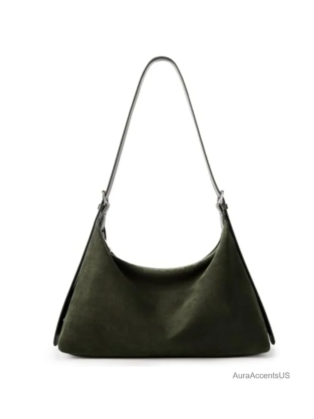 Faux Suede Crescent Hobo Tote Bag with Adjustable Strap